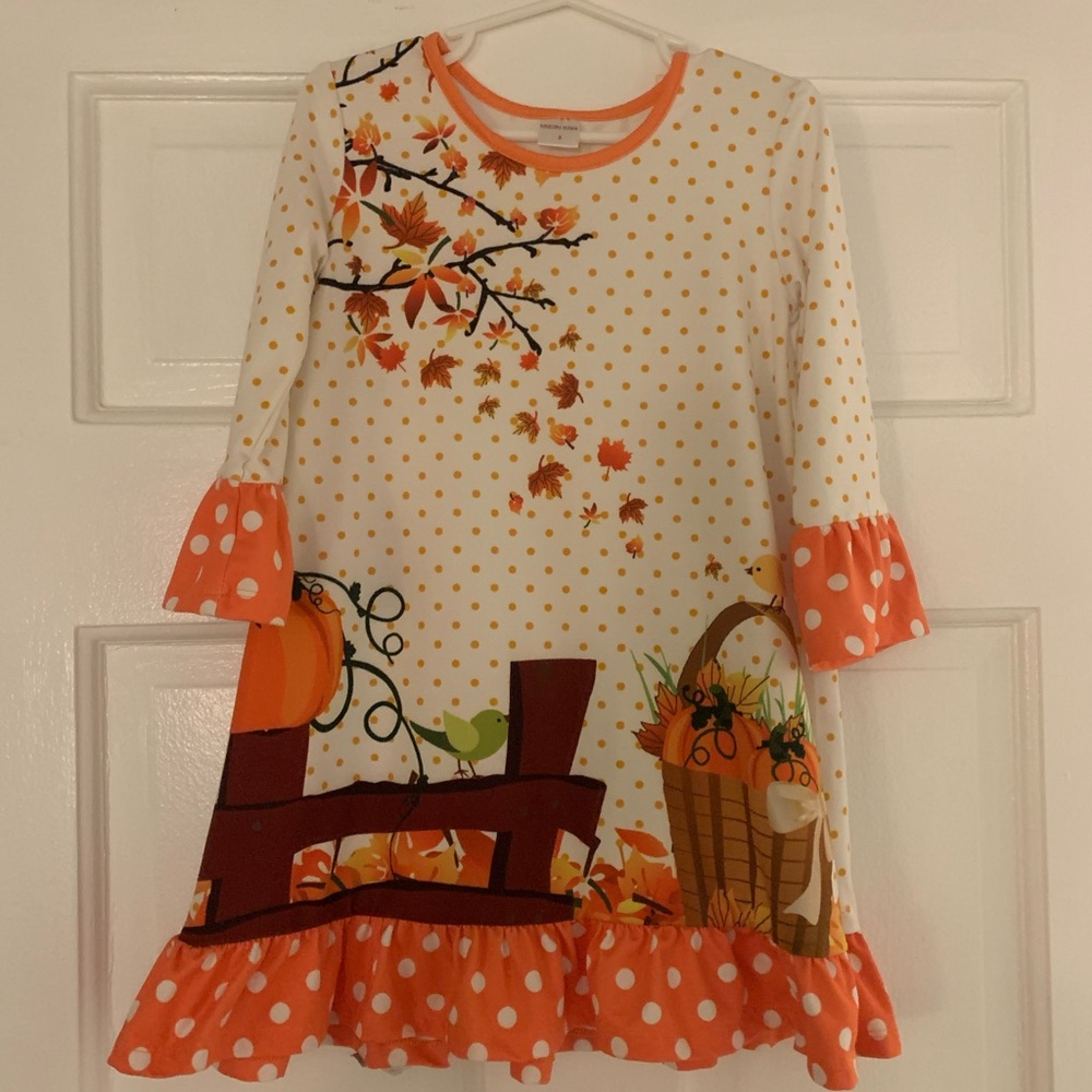 Penelope Plumm Pumpkin Polka Dot  Fall Dress size 3T Long Sleeve